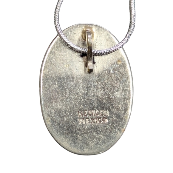 Vintage Mexico Alpaca & Abalone Shell Mother of Pearl Flower Pendant Necklace - Picture 5 of 5